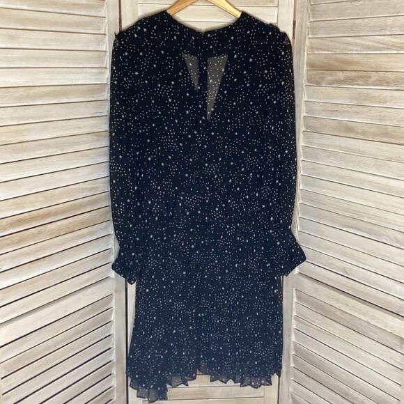 The Kooples Shooting Stars Pleated Ruffle Mini Dress Black White Chiffon 3 L - Picture 8 of 11